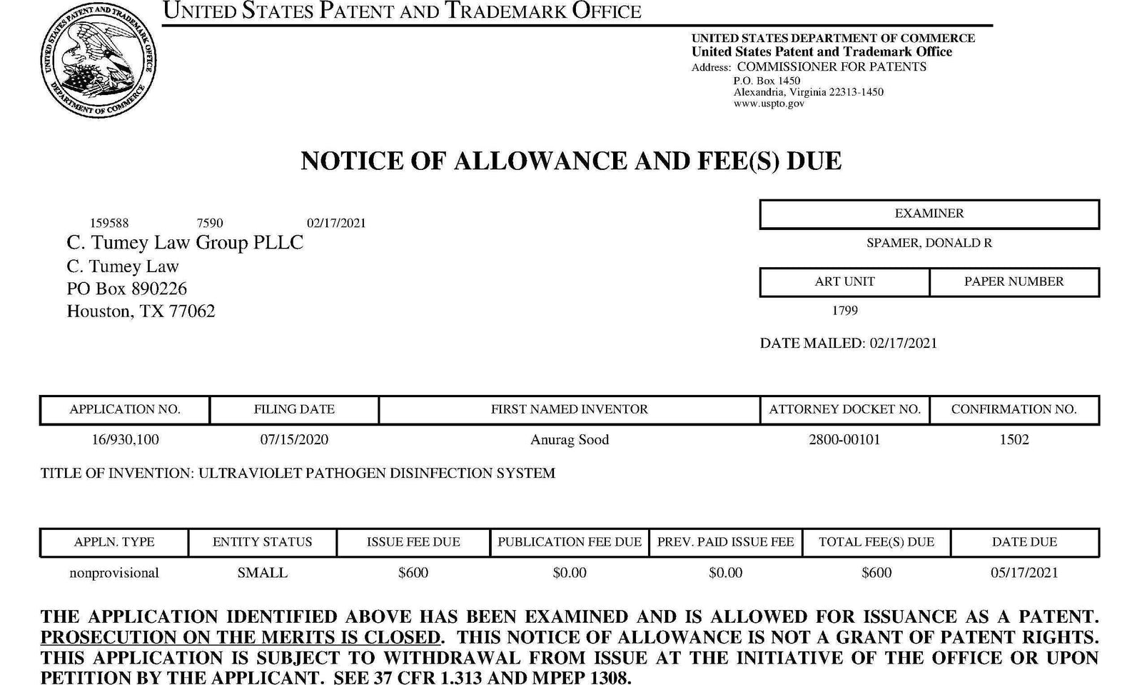 First US Patent Awarded to LUV Systems, Inc. for Innovative Low-UVC Light Disinfection Systems